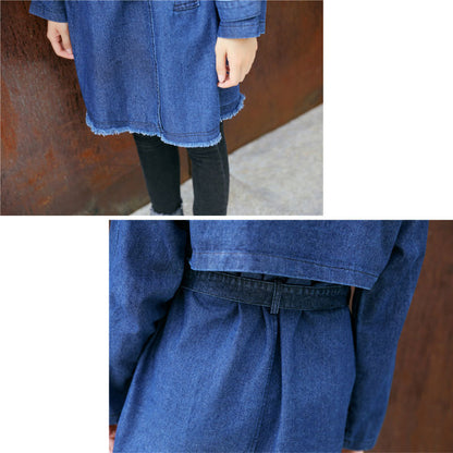 Casual windbreaker jacket women's long-sleeved mid-length denim belted skirt