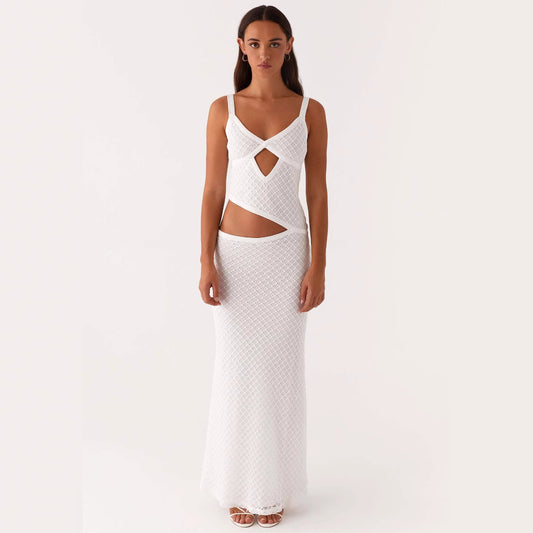 Fashionable, Elegant And Sexy Sling Solid Color Hollow Mesh Dress