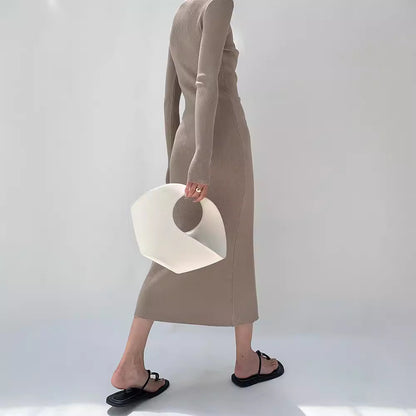 Slim-fit Slimming Elegant Single-breasted Sheath V-neck Knitted Dress
