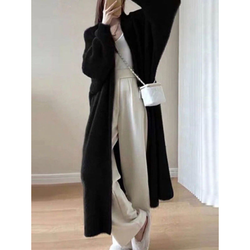 Loose Overknee Mink Knitted Sweater Cardigan Coat Women
