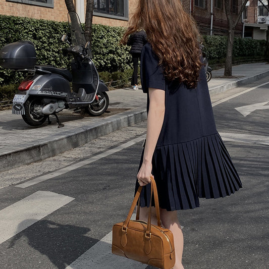 Retro Elegant Temperament French Navy Blue Age Reduction Dress