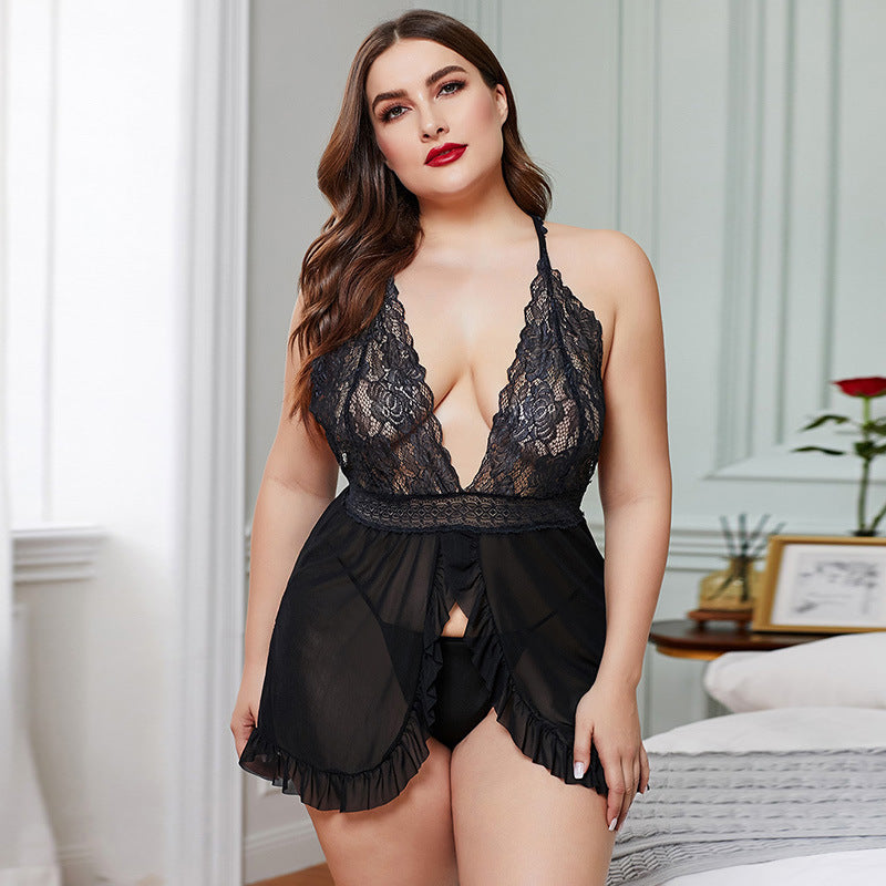 Fat Woman Large Size Lace Hanging Neck Sling Pajamas