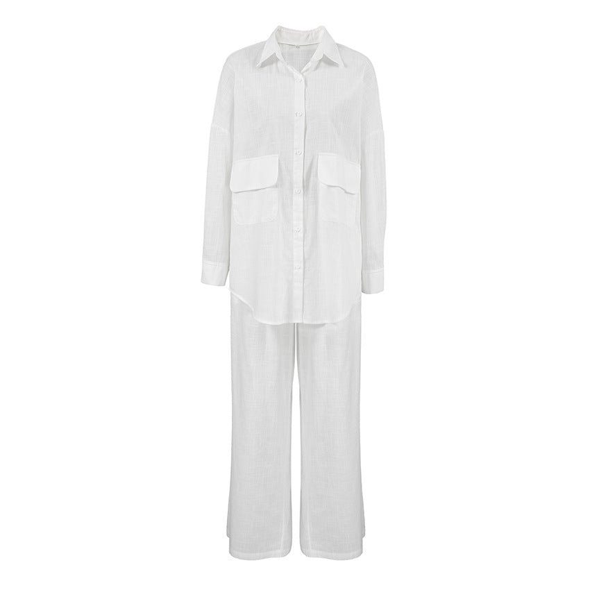 Women's Comfortable Pure Cotton Long Sleeve Top Long Pants Pajamas