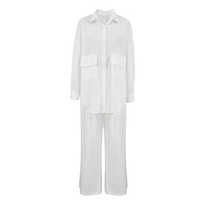 Women's Comfortable Pure Cotton Long Sleeve Top Long Pants Pajamas
