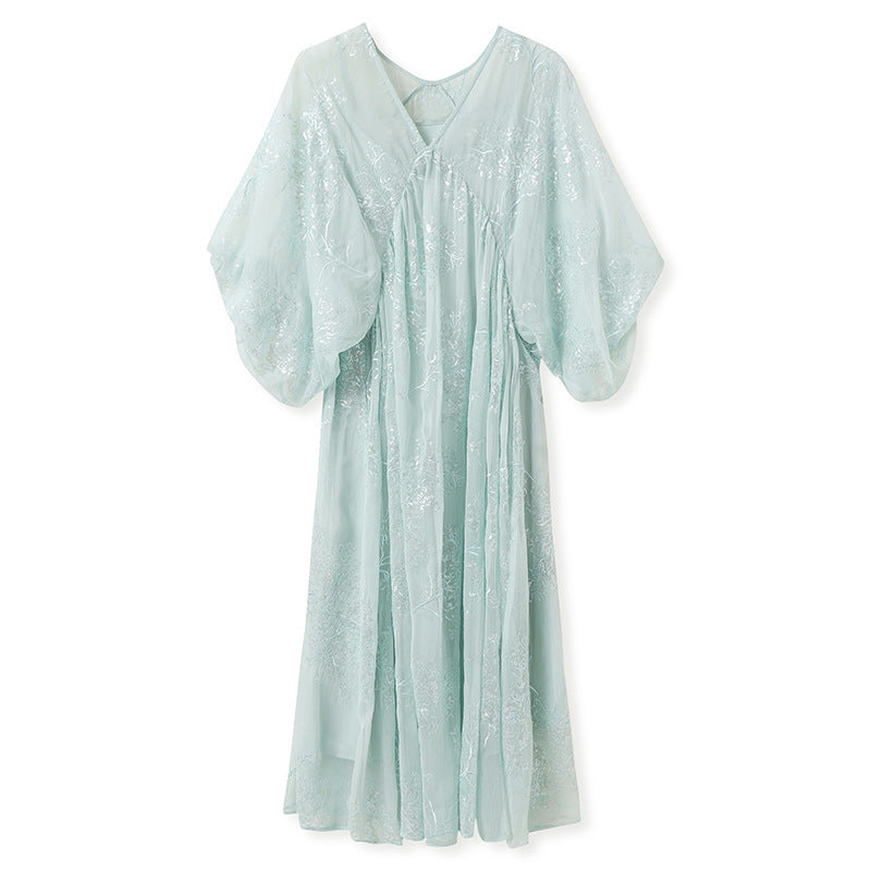 Summer New Chinese Style Elegant Dress National Style New Loose Sequins