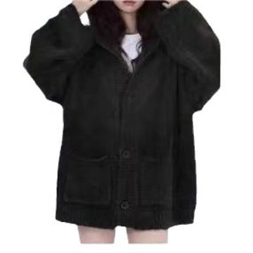Retro High Sense Hooded Knit Cardigan