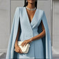 Women's Elegant Solid Color V Neck Double-Breasted Cape Blazer Dress Spring & Summer Party Banquet Outfit