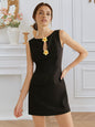 Rose Front Buckle Elegance Sleeveless Round Neck Waist Trimming Elegant Dress