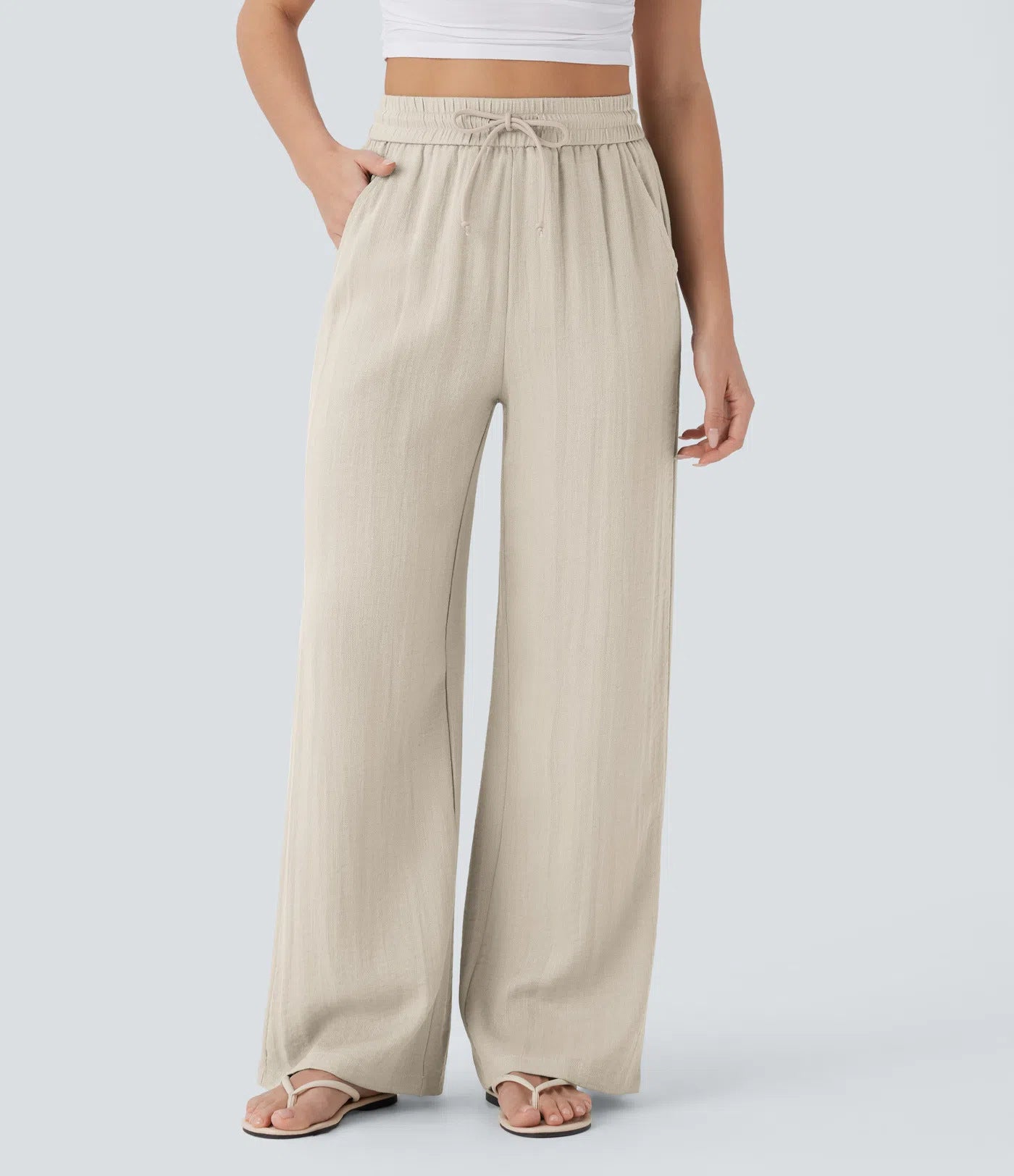 Women's Solid Color Casual Wide Leg Loose Drawstring Trousers