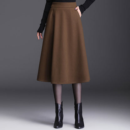 Woolen Skirt Women's Mid-length High Waist Umbrella Skirt