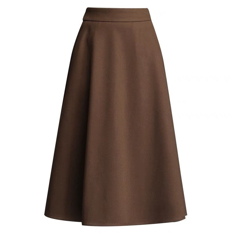 Woolen Skirt Women's Mid-length High Waist Umbrella Skirt