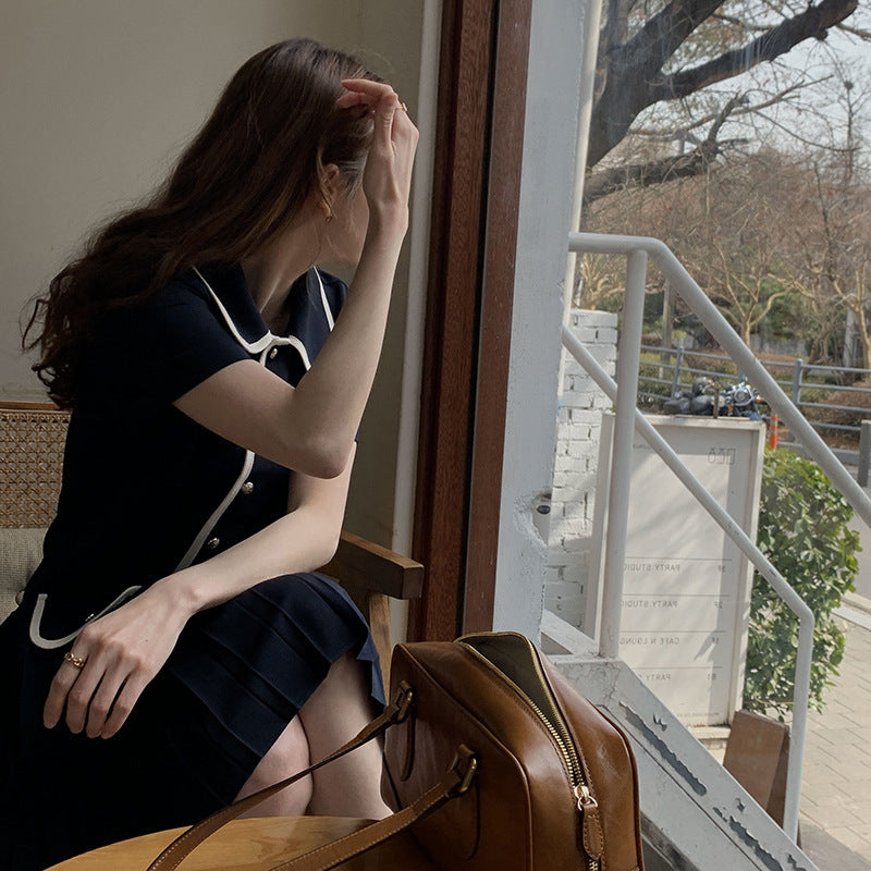 Retro Elegant Temperament French Navy Blue Age Reduction Dress