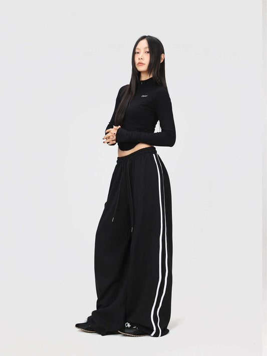 Black Asymmetric Stitching Sports Pants Long-sleeved Top