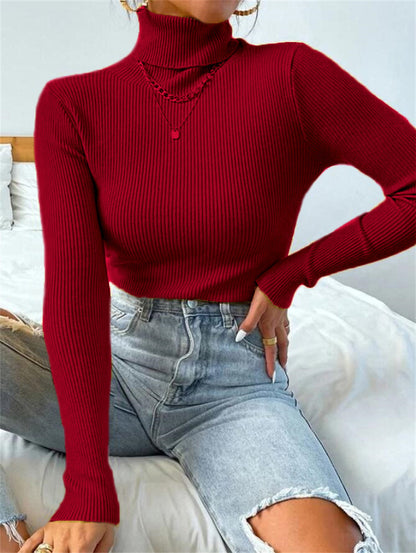 Turtleneck Sweater Pullover Knitted Top T-shirt