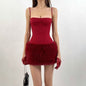 European And American Christmas New Year Fashion Sexy Spaghetti Straps Chest Wrap Plush Sheath Dress