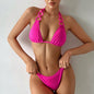 Multi-color Lace-up Halterneck Split Swimsuit For Women