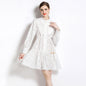 Stand Collar Elegant Hollow Single-breasted Lantern Sleeve Loose Lace-up Dress