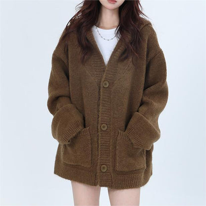 Retro High Sense Hooded Knit Cardigan