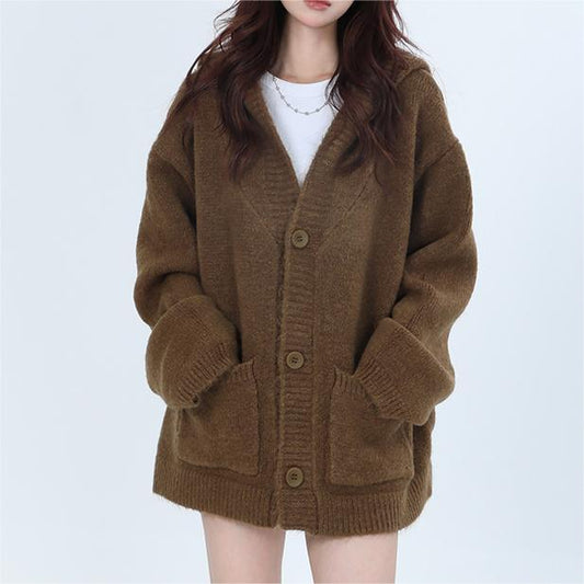 Retro High Sense Hooded Knit Cardigan