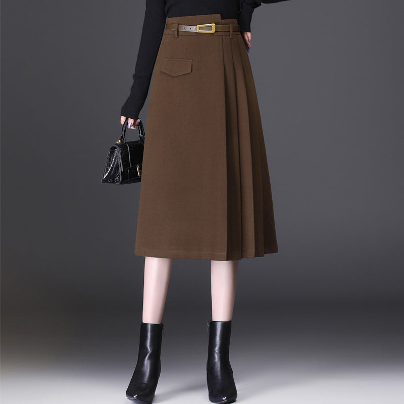 Women's Slim A-line Pleated Skirt Mid-length Skirt