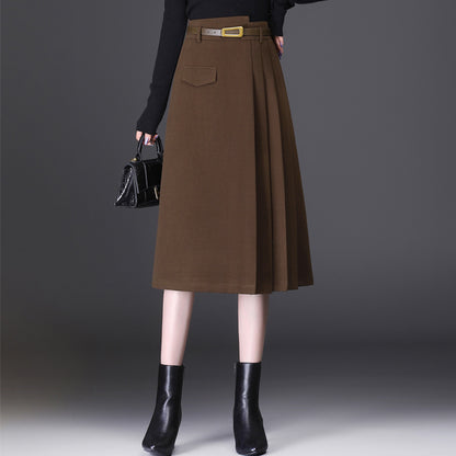 Women's Slim A-line Pleated Skirt Mid-length Skirt