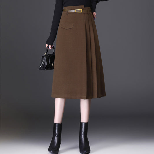 Women's Slim A-line Pleated Skirt Mid-length Skirt