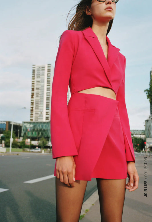 European And American Style Summer New Cropped V-neck Blazer Dress