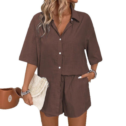 Women's Short-sleeved Shirt Loose Two-piece Suit