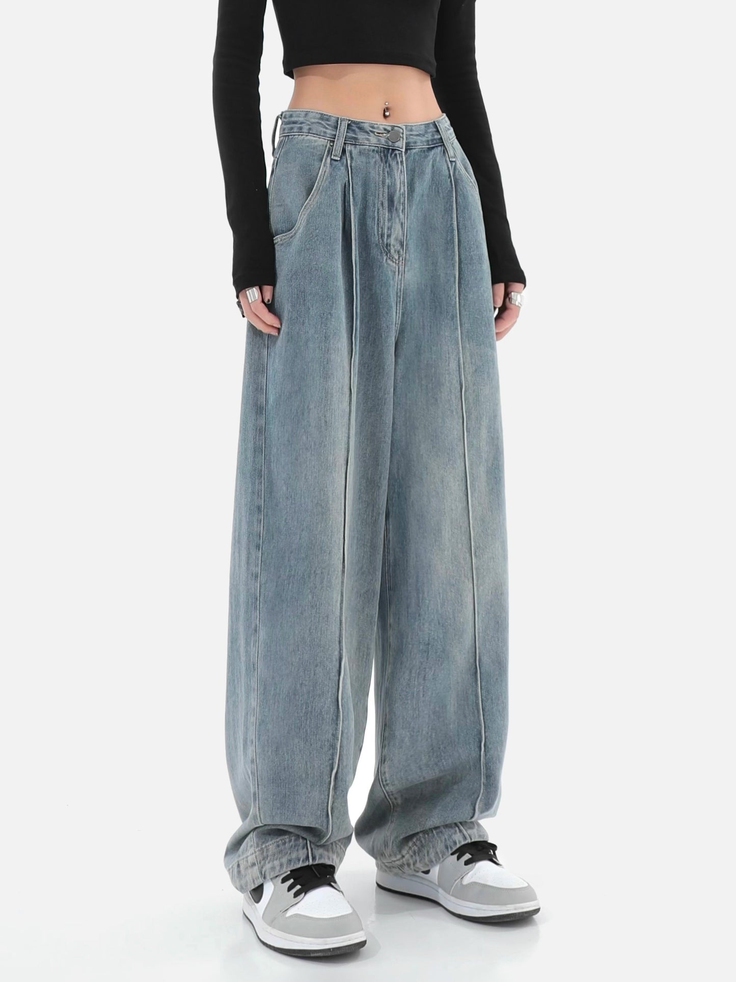 High Waist And Thin Design Sense High Street Mopping Straight Pants Ins Tide