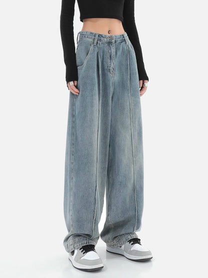 High Waist And Thin Design Sense High Street Mopping Straight Pants Ins Tide