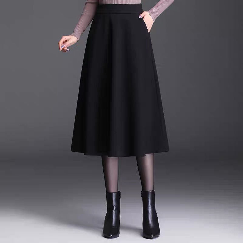 Woolen Skirt Women's Mid-length High Waist Umbrella Skirt