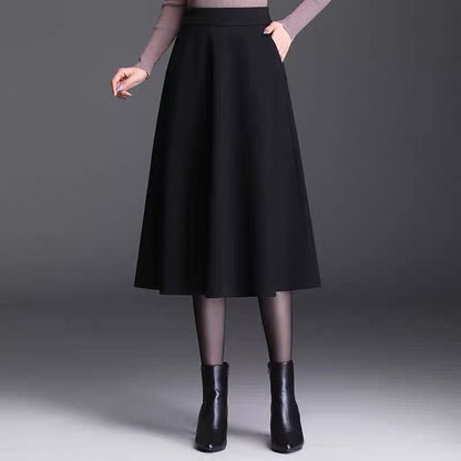 Woolen Skirt Women's Mid-length High Waist Umbrella Skirt