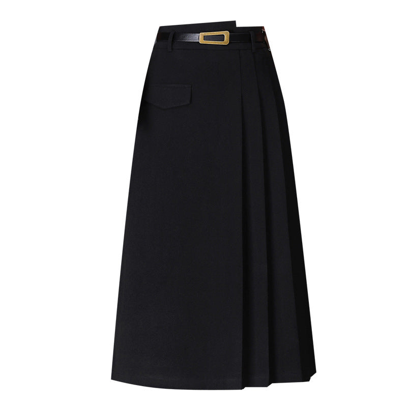 Women's Slim A-line Pleated Skirt Mid-length Skirt