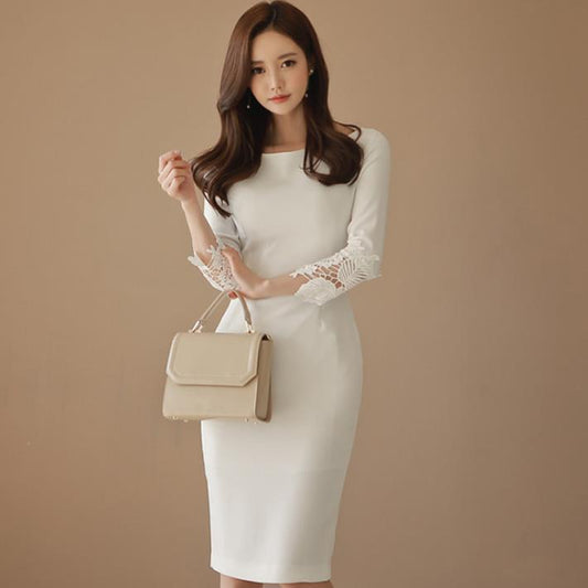 Elegant Temperament Was Thin Dress Slim Sexy Long-sleeved Base Skirt