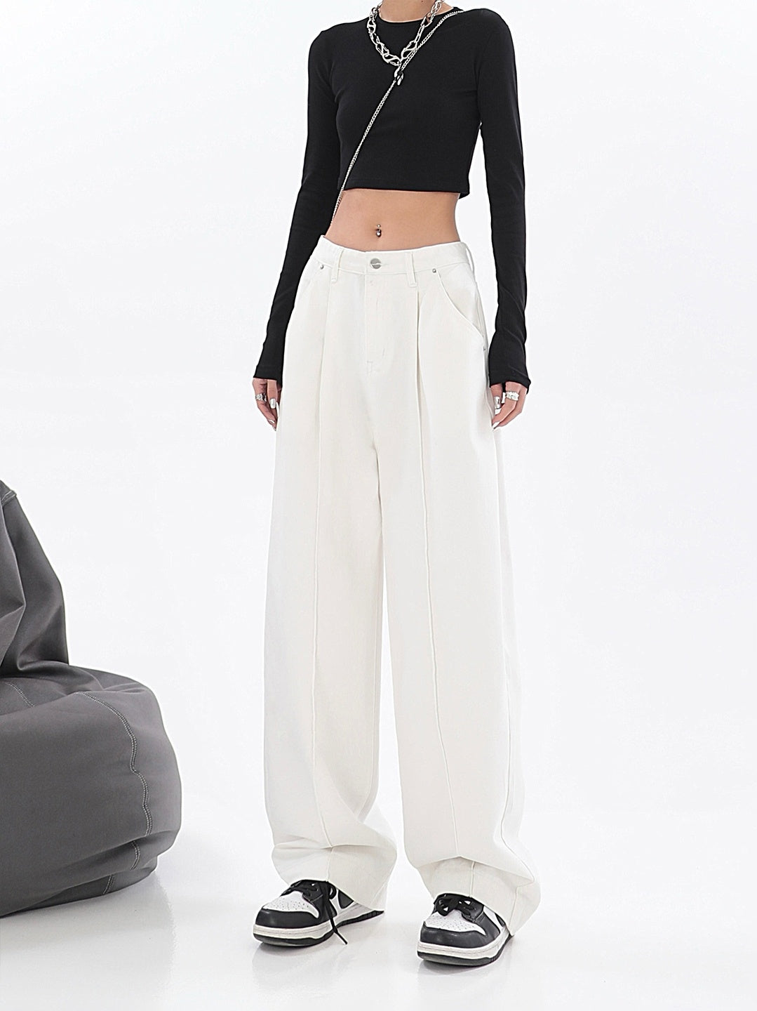 High Waist And Thin Design Sense High Street Mopping Straight Pants Ins Tide
