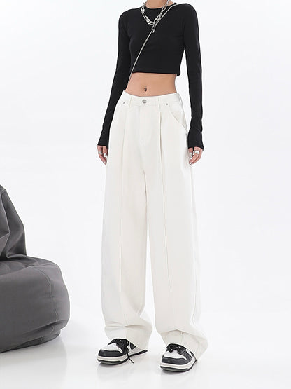 High Waist And Thin Design Sense High Street Mopping Straight Pants Ins Tide