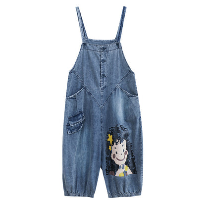 Retro Plus Size Cartoon Age Reduction Girl Print Denim