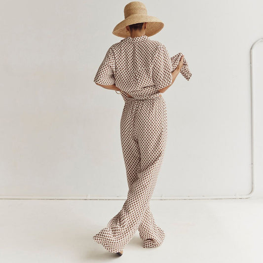 Women's Summer Printed Short-sleeved Shirt And Trousers Suit