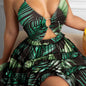 Hollow Out Strap V-neck Elegant Halter Printing Slip Dress