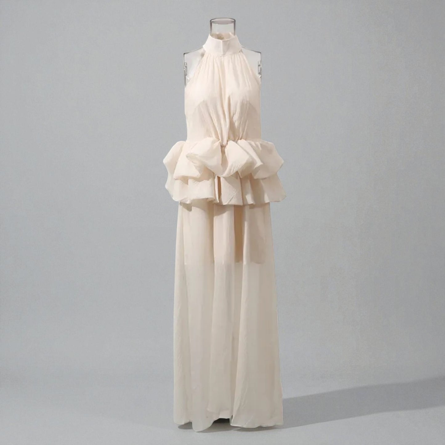 Women’s Vintage Flounce Maxi Dress – Elegant High Waist Sleeveless Long Dress for Summer, Apricot Vintage Style