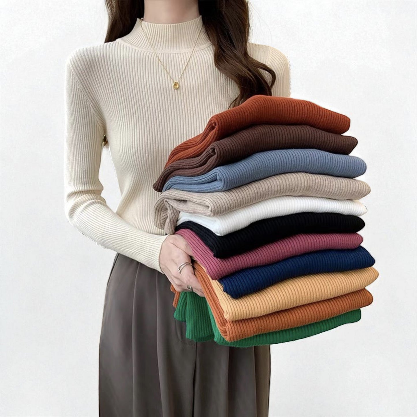 Women’s Slim Fit Half Turtleneck Pullover Sweater – Long Sleeve Lightweight Inner Wear Knit Top