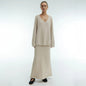 Women’s Knitted Sweater Skirt Set – Elegant V-Neck Long Sleeve Two-Piece Outfit for Fall & Winter