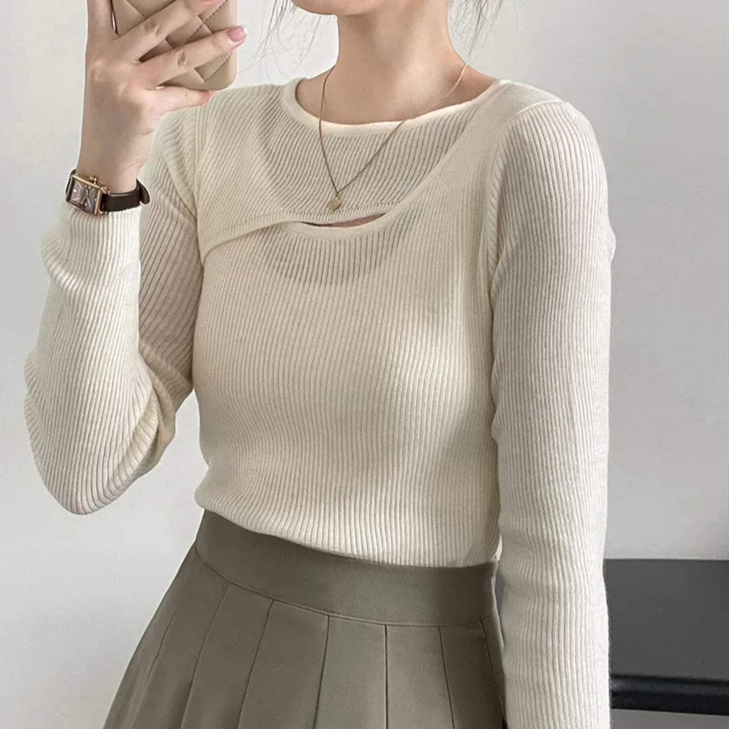 Women’s Korean Style Knitted Pullover – Simple Long Sleeve Round Neck Sweater Top