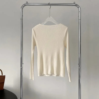 Women’s Korean Style Knitted Pullover – Simple Long Sleeve Round Neck Sweater Top