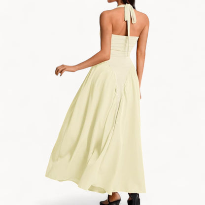 Women’s Fashion Long Summer Dress – Deep V Neck, Spliced Halter, Open Back Evening & Beach Dress