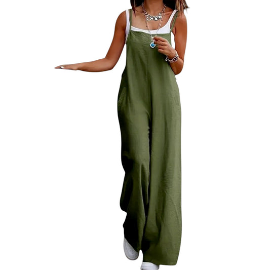 Women’s Solid Color Casual Jumpsuit – Sleeveless Summer Romper with Pockets, Lightweight One-Piece Outfit for Spring & Summer