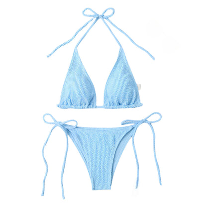 Sexy Halter Bikini for Women – Ribbed High Waist Two Piece Tie Side Swimsuit
