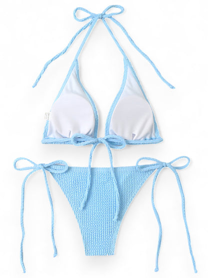 Sexy Ribbed Halter Bikini for Women – High Waist Two Piece Tie Side Swimsuit Set