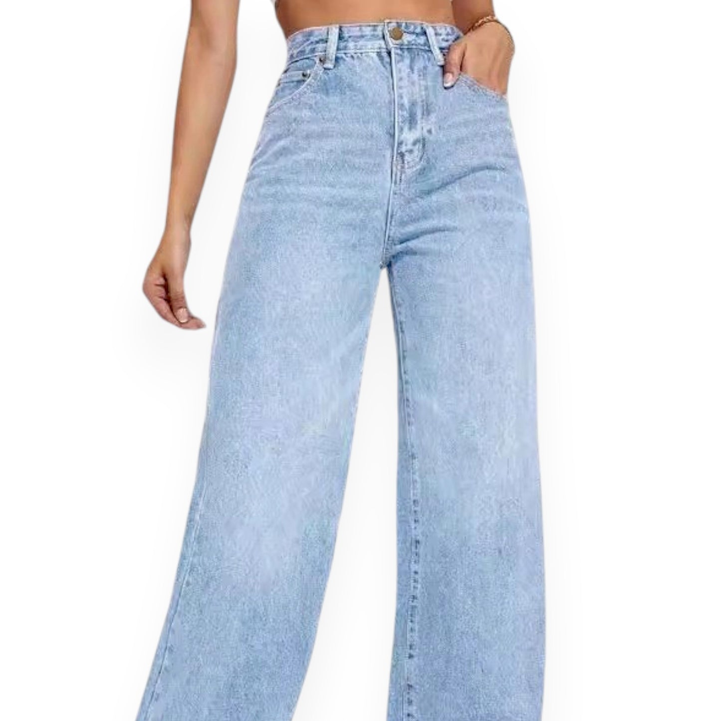 Straight Leg Jeans for Women – Mid Waist Loose Fit Denim Pants with Zipper, Casual Wide Leg Trousers