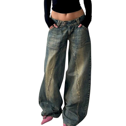 Women’s Baggy Street Style Denim Pants – Vintage Loose Fit Jeans with Pockets